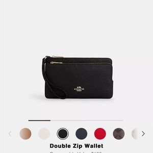 Coach Double Zip Wristlet Black Pebbled Leather